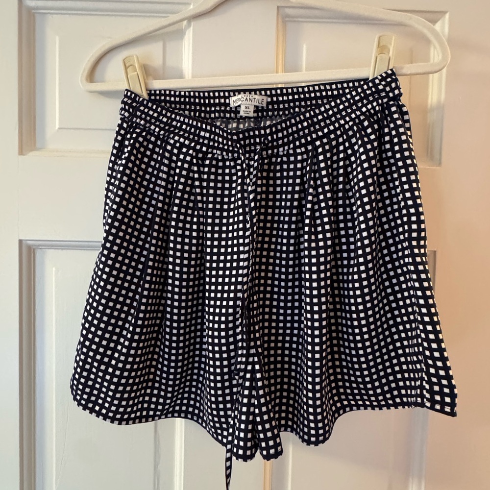 J. Crew Factory High Waist Navy and White Checkered Shorts